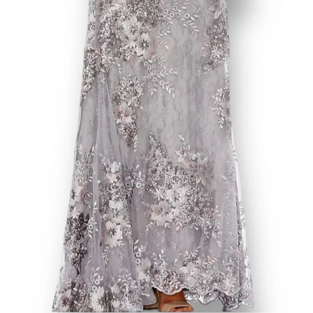 MAC DUGGAL Women’s Embellished V-Neck Illusion Long Sleeve Gown in the Size 12 - Picture 8 of 14